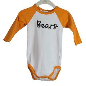 Blanks Boutique Bears Bodysuit White Orange 6-9M Long Sleeve Snaps 100% Cotton